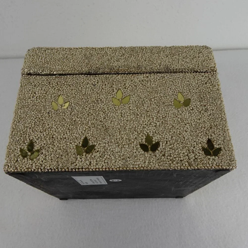 Beaded Wood Jewelry Storage Trinket Box Handcrafted Parrots Bird Theme